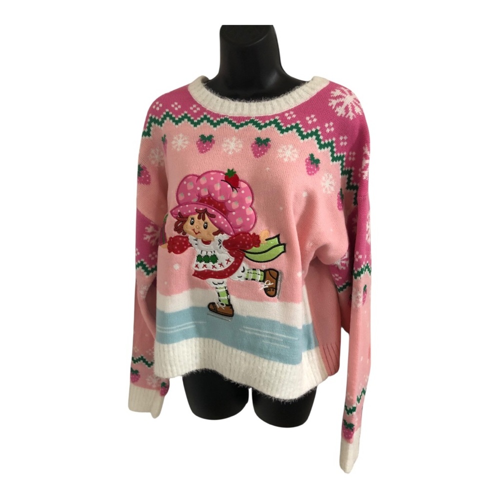 Strawberry shortcake on skates strawberry snowflake Christmas sweater size large